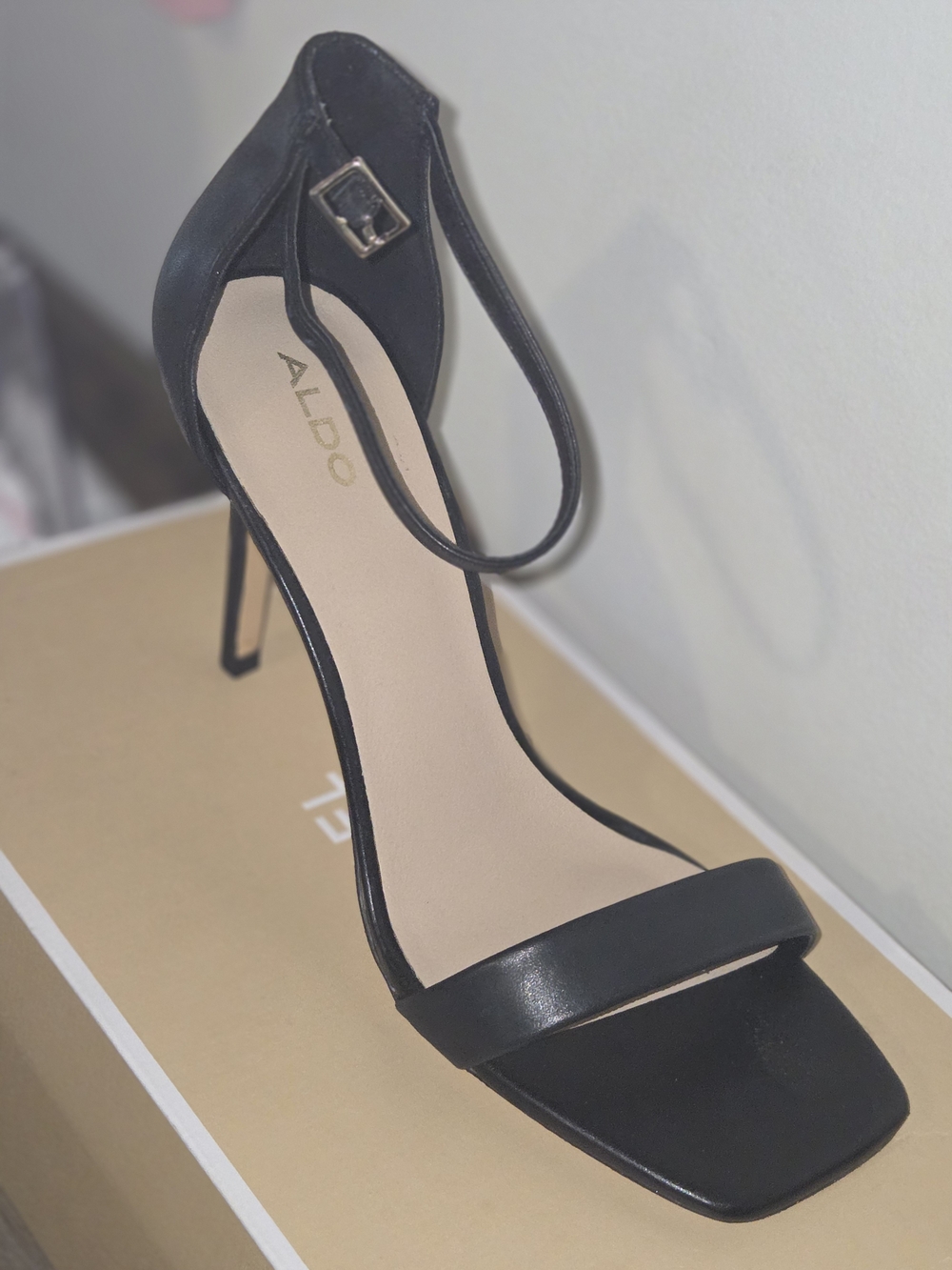 ALDO Black Open-Toe Ankle-Strap Stiletto Sandals